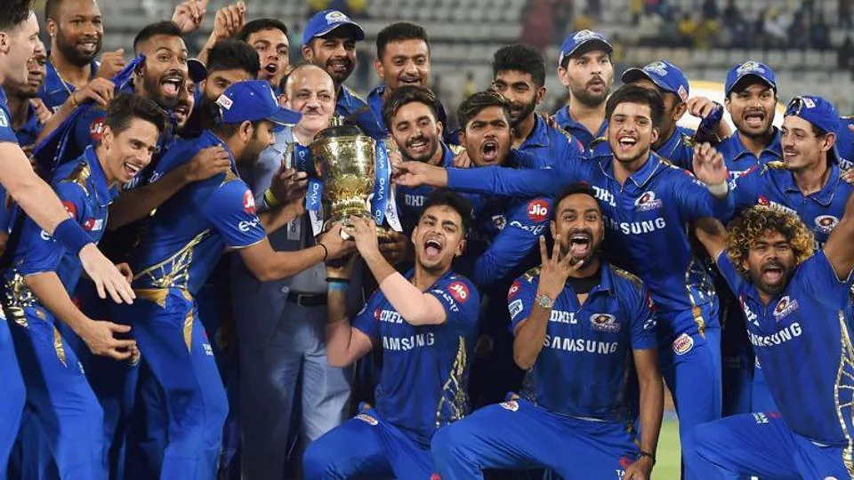 Team Mumbai Indians with IPL Trophy